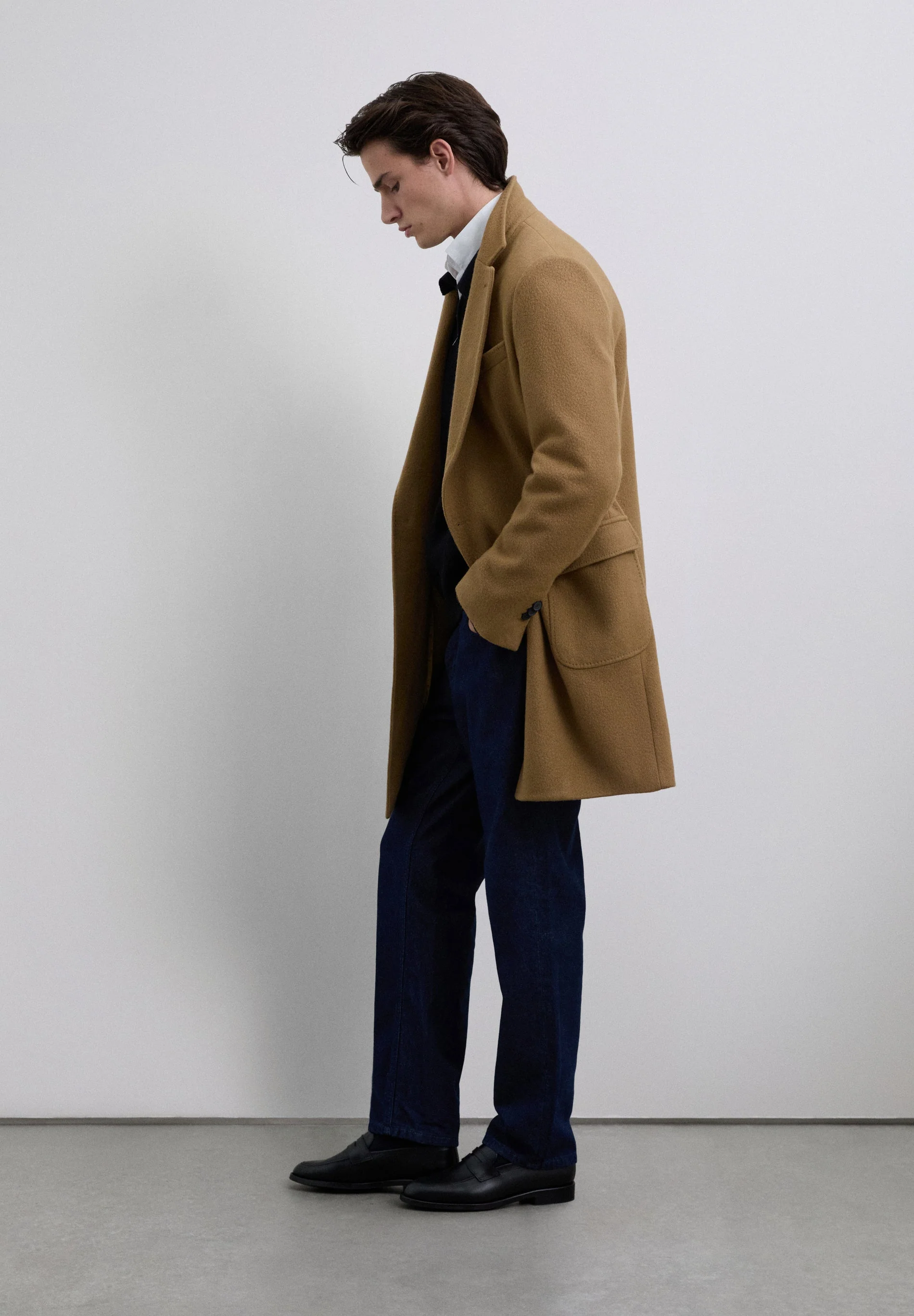 LONG WOOL LAPEL COLLAR COAT - Image 5