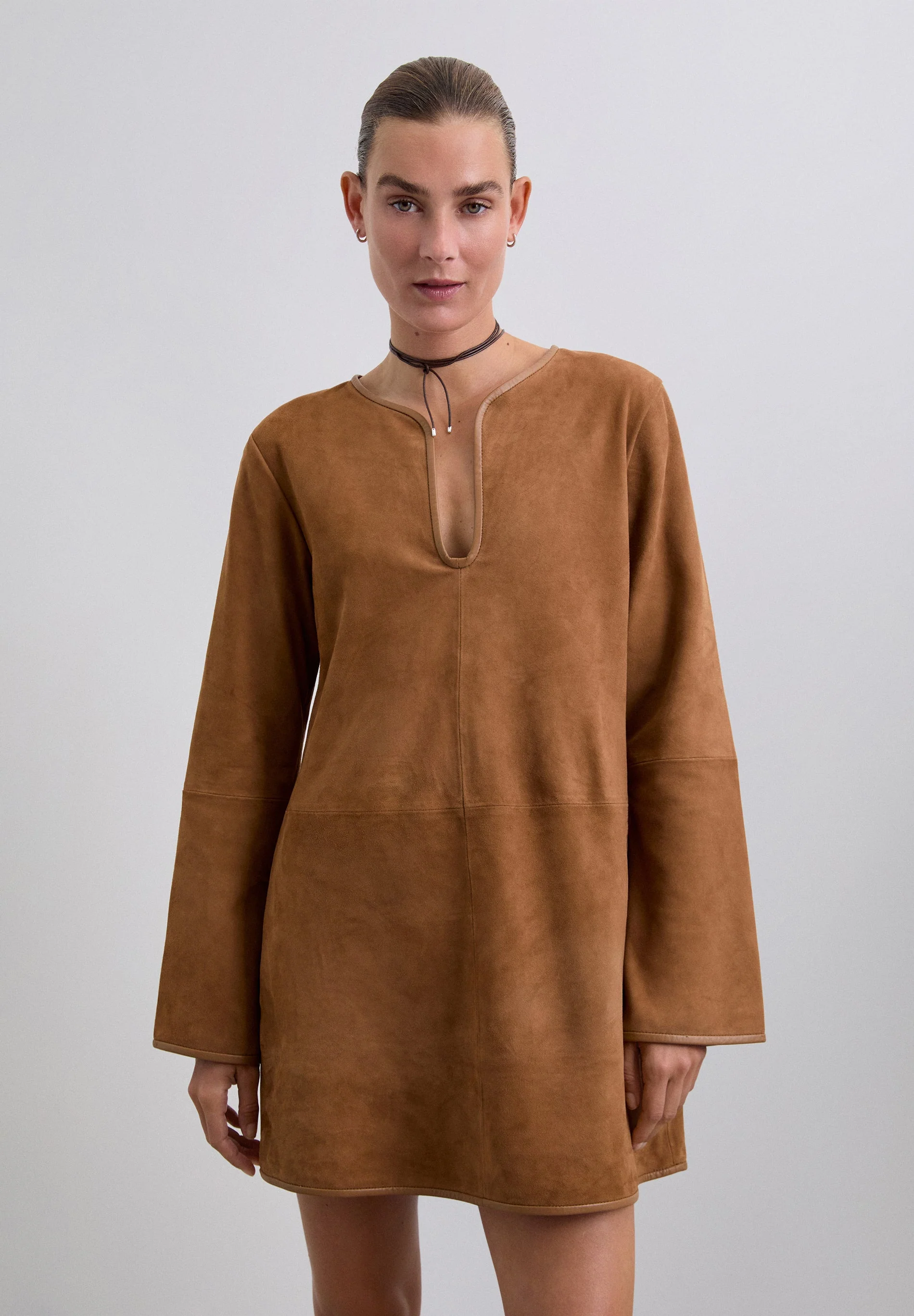 LEATHER AND SUEDE MINI DRESS - Image 3