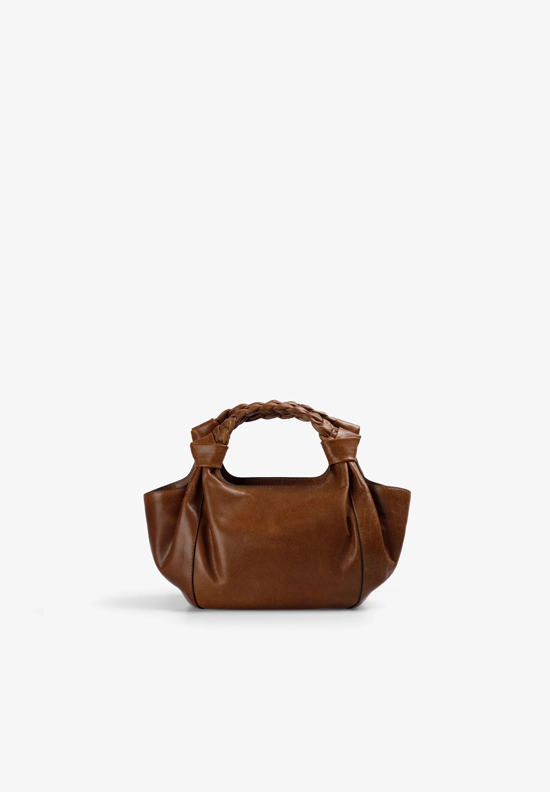 LEATHER HANDBAG WITH BRAIDED HANDLE - Image 2