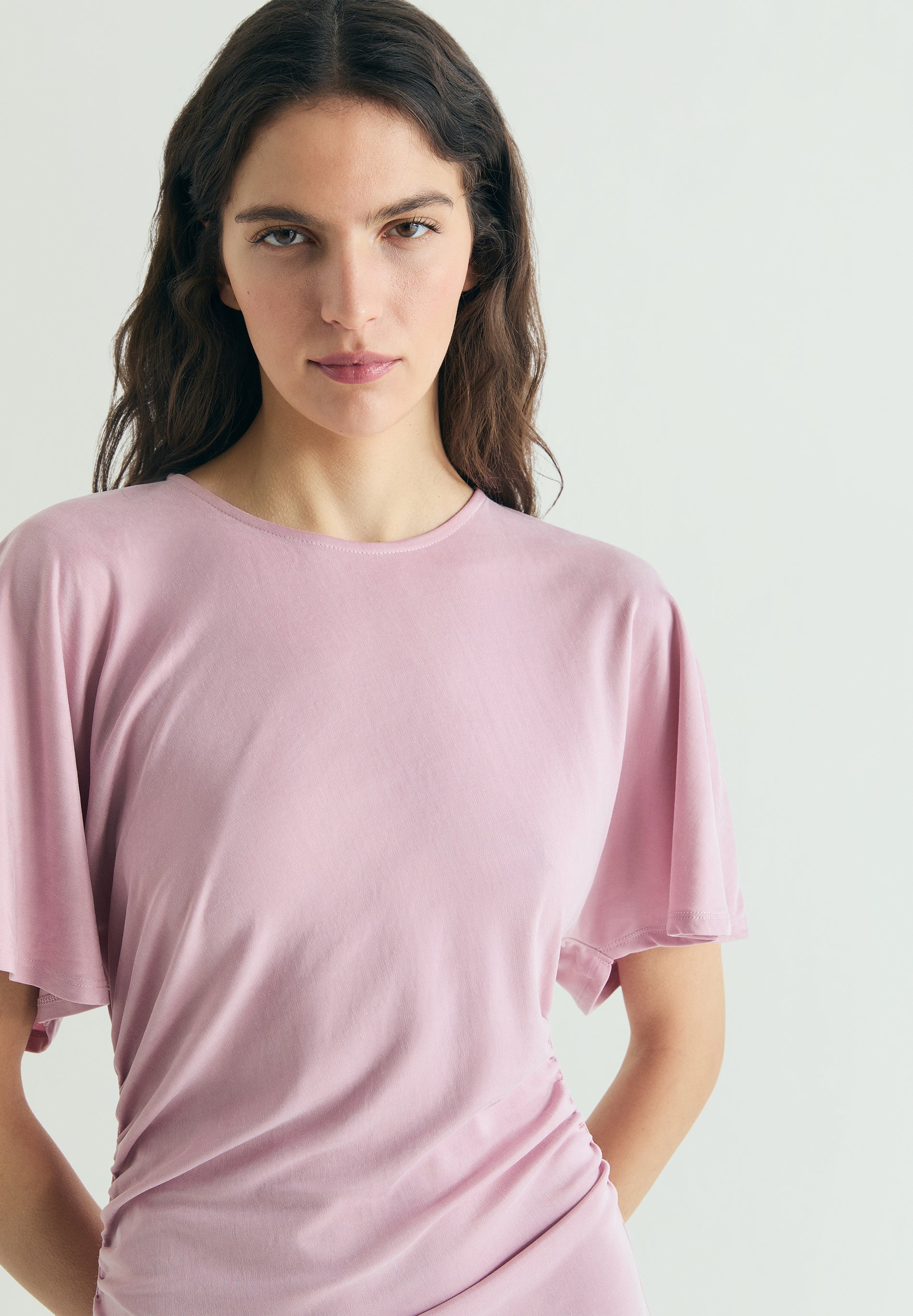 GATHERED CUPRO DRESS - Image 2