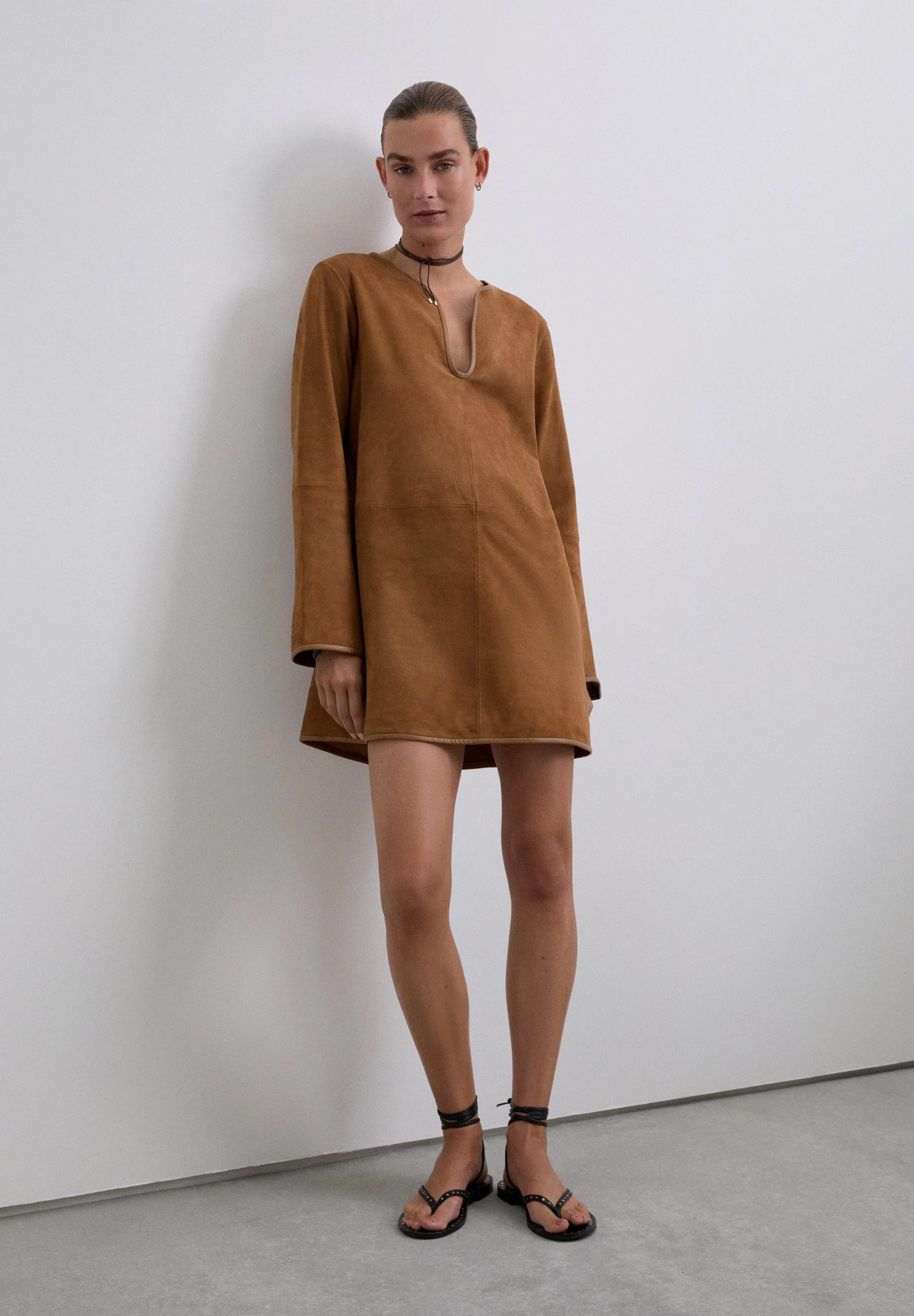 LEATHER AND SUEDE MINI DRESS - Image 2