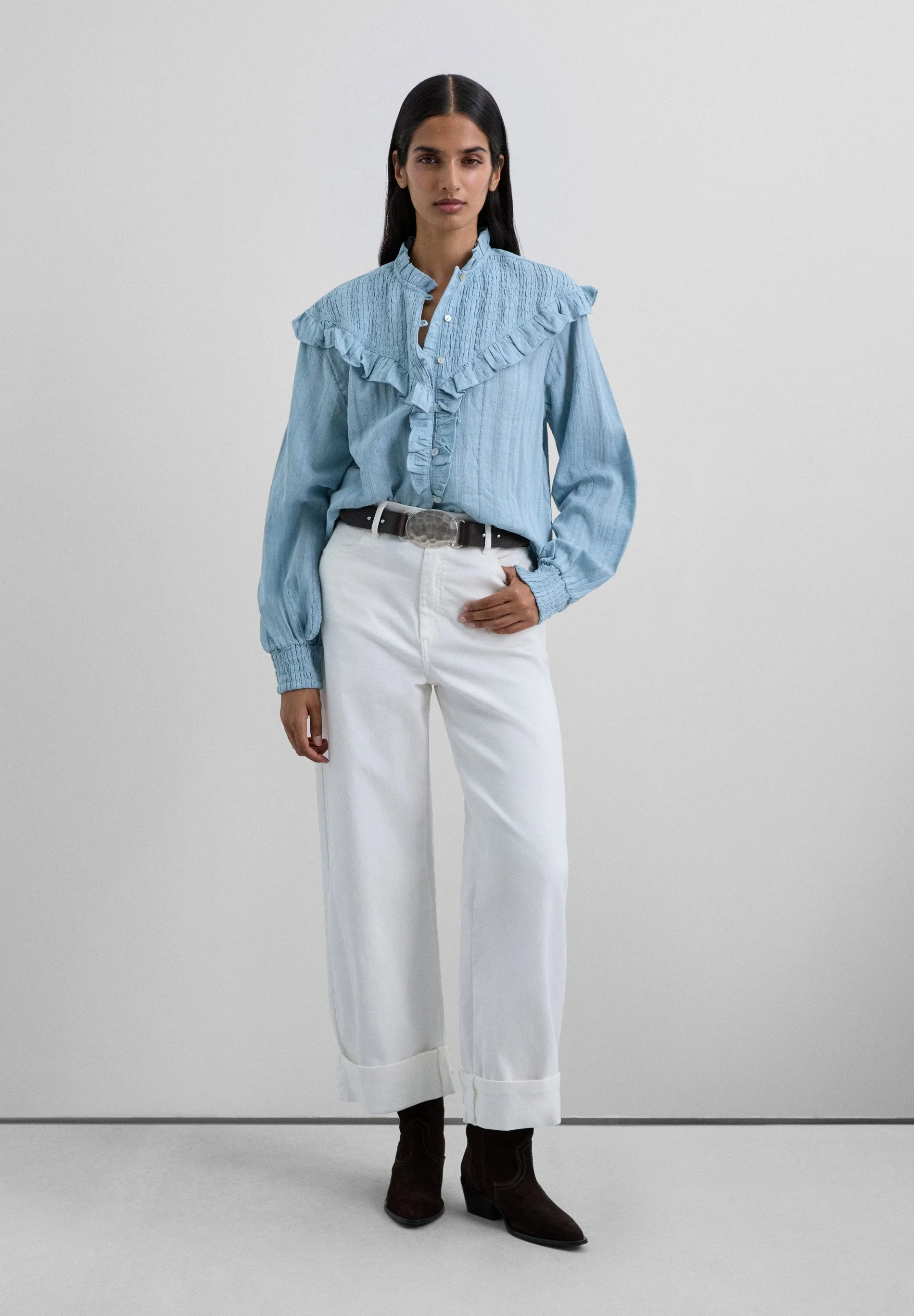 RUCHED BLOUSE WITH RUFFLES. - Image 3